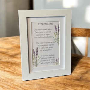 Remembrance Gift: Lavender Memory Frame with Poem for Grieving and Honoring Loved Ones
