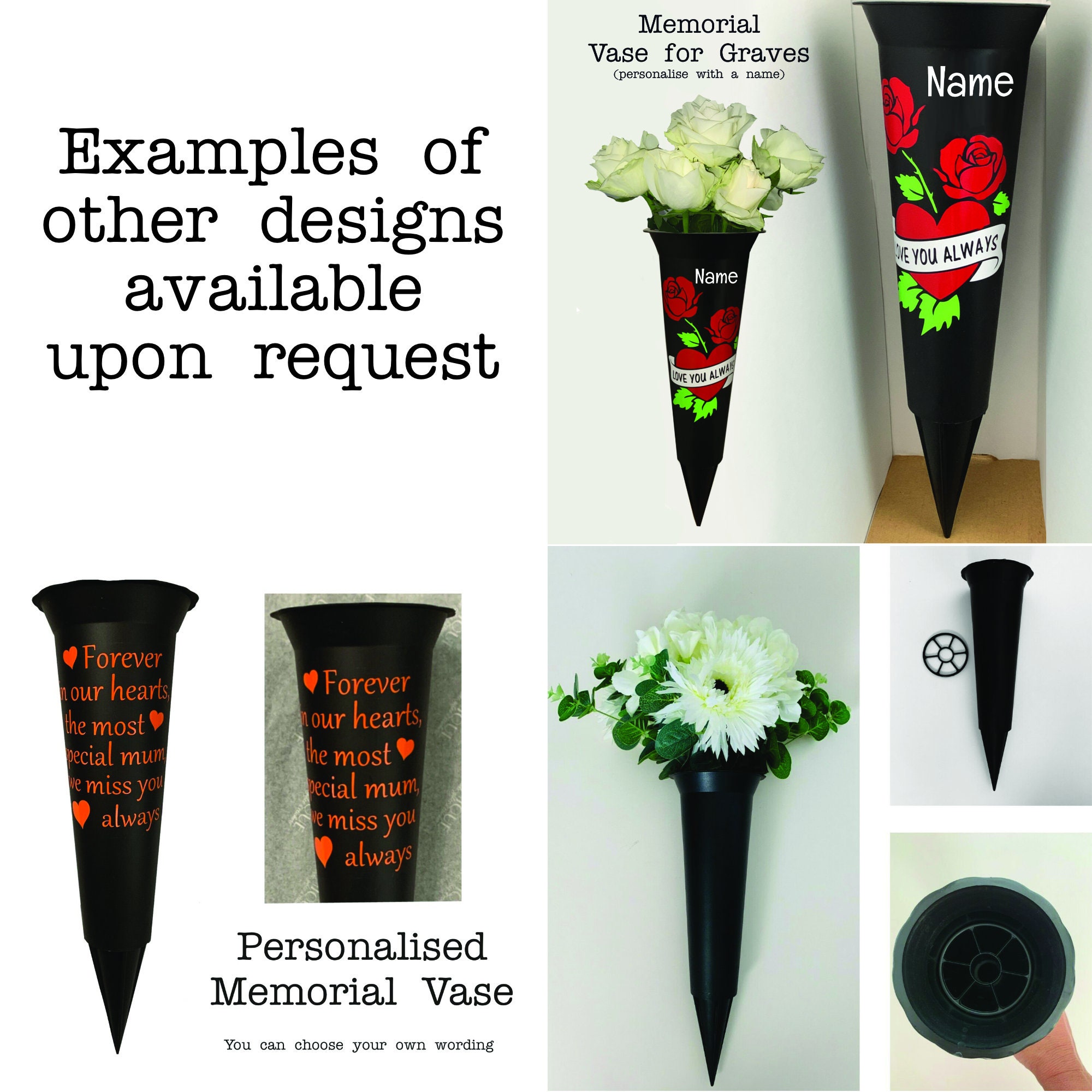 Personalized Memorial Flower Vase with Spike for Graves - Remembrance Gift for Grieving Loved Ones
