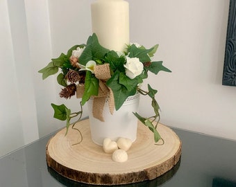 Tafeldecoratie, Kaars middenstuk, Tafel middenstuk, Kaarsdecoratie, Bruiloft tafeldecoratie, Woondecoratie Bloemen Kaarshouder