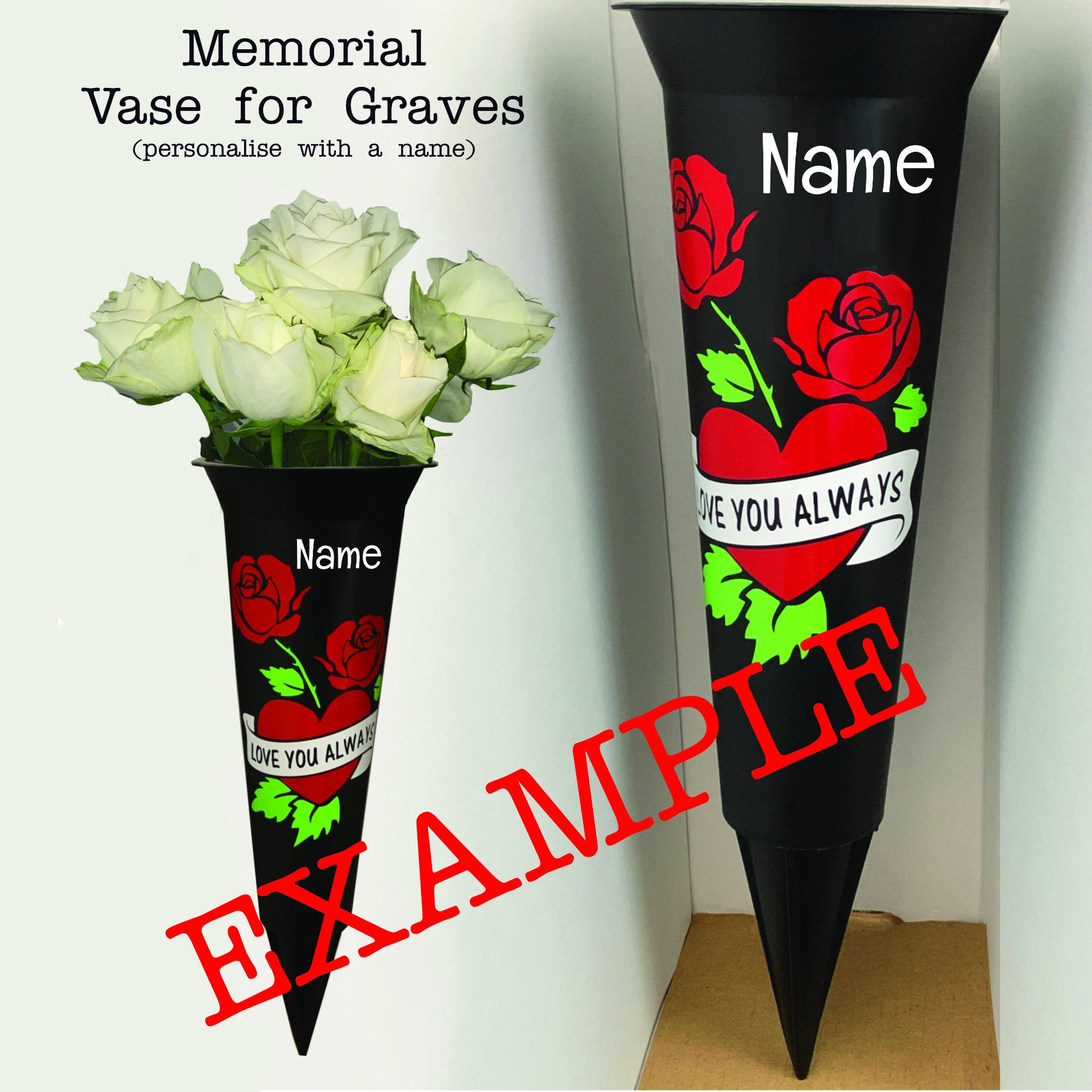 Personalized Memorial Flower Vase with Spike for Graves - Remembrance Gift for Grieving Loved Ones