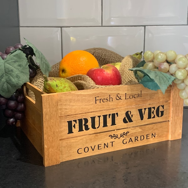 Wooden Box Wooden Hamper Box, Fruit & Veg Crate, Kitchen Crate,  26 x 11 x 21 cm Christmas Hamper Crate, Wooden Box/Crate for Kitchen/Larder