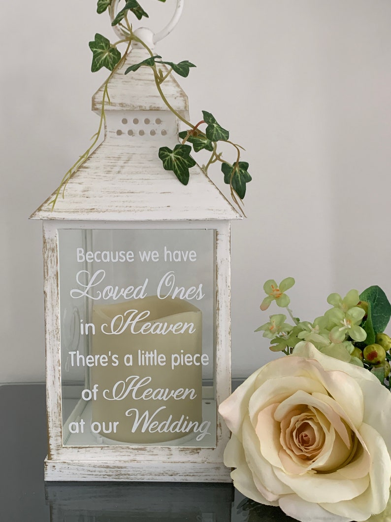 Because we have Loved Ones in Heaven, Wedding Lantern, Wedding Venue Decoration, Memorial Lantern, White & Gold Wedding Memorial Lantern image 1