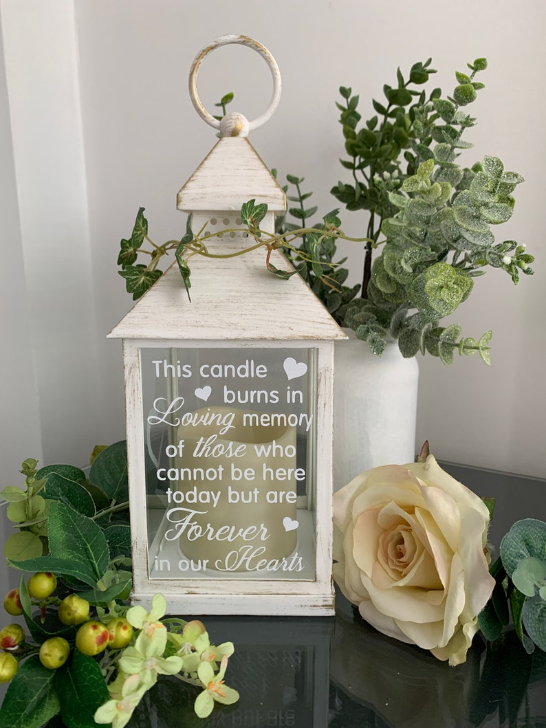This candle burns in loving memory of those who cannot be here today but are forever in our hearts Memorial Lantern, Wedding Lantern image 5
