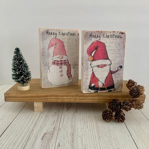 Christmas Shelf Sitter: Santa & Snowman Wooden Decor