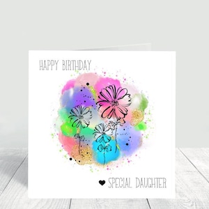 Tochter Karte, alles Gute zum Geburtstag spezielle Tochter, Geburtstagskarte Tochter, Florales abstraktes Design, Geburtstagskarte und Umschlag. Besondere Tochter