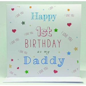 Tarjeta de feliz cumpleaños / Tarjeta de papá / Tarjeta de felicitación / Tarjeta de cumpleaños / Tarjeta de papá / Feliz primer cumpleaños como mi tarjeta de felicitación de papá. multicolor