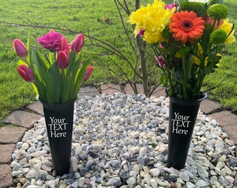Personalized Memorial Vase | Grave Vase/Flower Pot | Remembrance Vase Lost Loved Ones floral vase, black vase | Sympathy Keepsake. Own Words