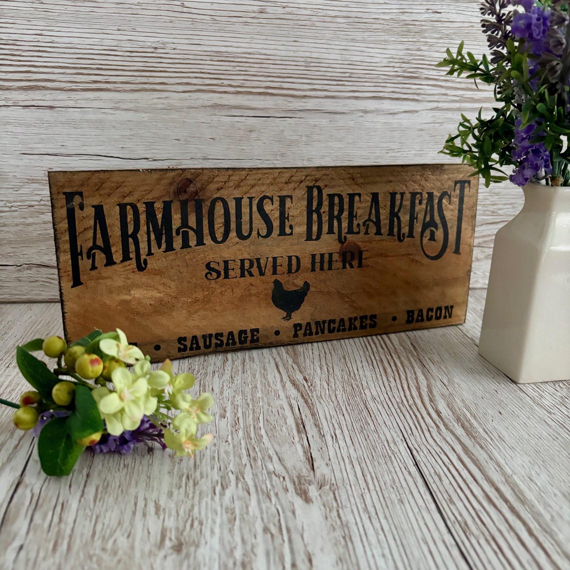 Rustic Farmhouse Wooden Kitchen Sign: Handmade Vintage Breakfast Decor ...