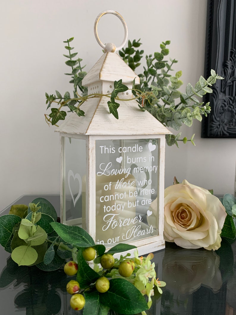 This candle burns in loving memory of those who cannot be here today but are forever in our hearts Memorial Lantern, Wedding Lantern image 2