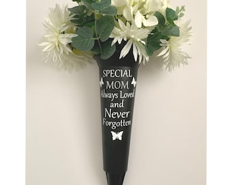 Personalized Memorial Vase: Cemetery Flower Holder for Remembrance of Loved Ones, Black Spike Vase