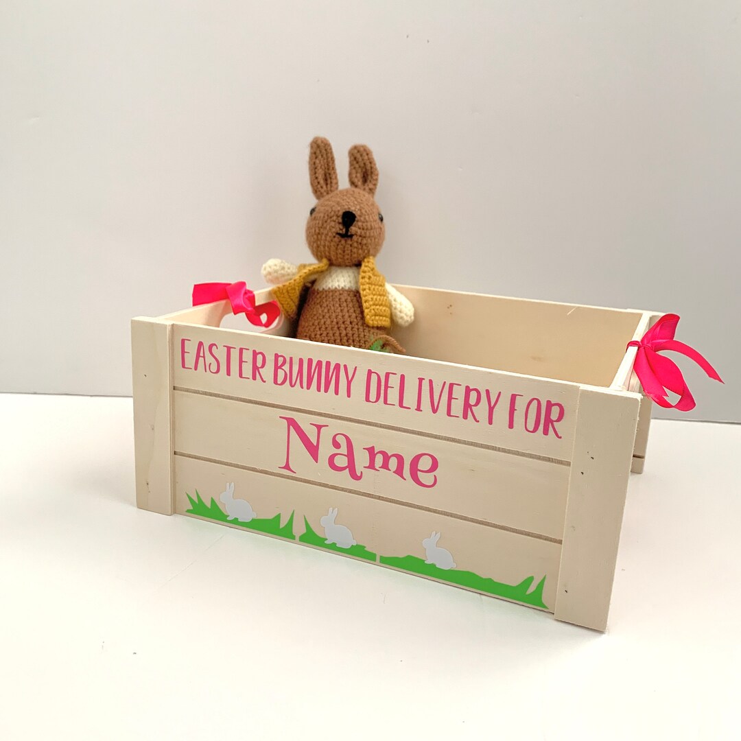 Personalised Wooden Easter Bunny Rabbit Crate, Wooden Easter Crate