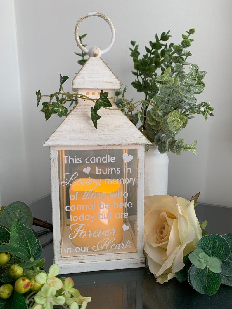 This candle burns in loving memory of those who cannot be here today but are forever in our hearts Memorial Lantern, Wedding Lantern image 6
