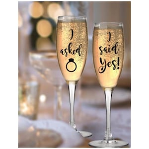 Pregunté y dije que sí, pegatinas para copas de vino, regalo de compromiso, regalo de boda, pegatinas de vinilo.