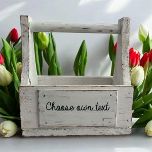 Handgemaakte houten draagtas bloemenmand Houten opbergdoos Rustiek hout, boerderijhuisje woondecoratie, doos, gepersonaliseerde houten bloemendraagtas