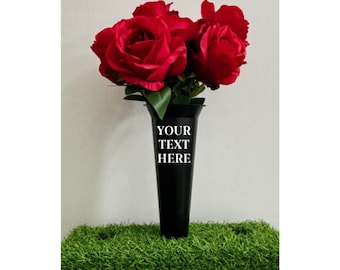Personalized Memorial Grave Vase: Black Flower Pot Remembrance Gift