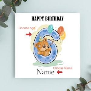 Carte d'anniversaire numéro, carte d'anniversaire d'âge, carte personnalisée, carte de joyeux anniversaire, carte faite main, carte d'anniversaire de nounours, inspiré d'ours en peluche