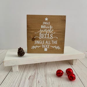 Handmade Farmhouse Wooden sign Christmas Home Decor, Shelf Sitter block, Jingle Bells Seasonal Decoration
