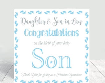 Congratulations Card for Son & Daughter-in-Law: Welcoming New Baby Boy or Girl, Handmade Greeting