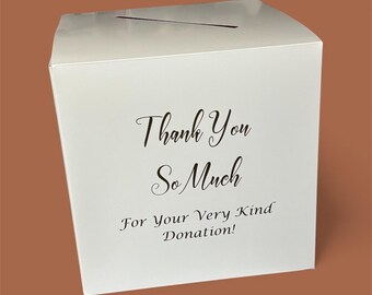 Thank You Donation Post Box, Personalised, White and Gold