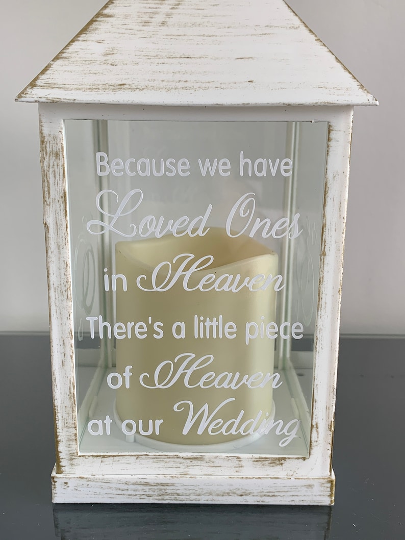 Because we have Loved Ones in Heaven, Wedding Lantern, Wedding Venue Decoration, Memorial Lantern, White & Gold Wedding Memorial Lantern image 8