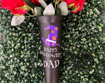 Personalized Halloween Memorial Vase: Outdoor Cemetery Flower Holder