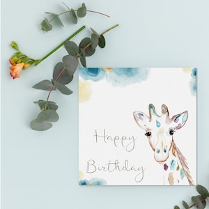 Geburtstagskarte, Grußkarte, Giraffe Karte, Erwachsene Karte, Kinderkarte, Geburtstagskarte und Umschlag, Giraffe Geburtstagskarte, alles Gute zum Geburtstag.