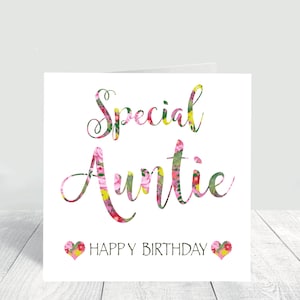 Spécial tante, carte de joyeux anniversaire, carte tante, anniversaire tante, carte de voeux pour tante. Carte faite main pour tante. Carte multicolore.