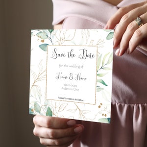 Save the Date Cards and envelopes, Wedding Invitations, Wedding Cards, Personalised, Eucalyptus inspired, 6" cards , Wedding Invites.