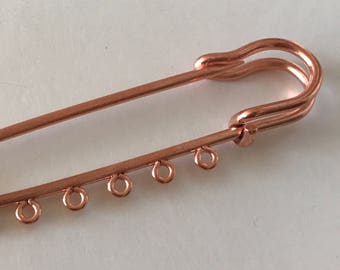 Seven Hole Safety Pin - Kilt Pin - Shawl Pin - Sweater Pin - Poncho Pin - Copper Plate - 5 Pieces - SPN3CP