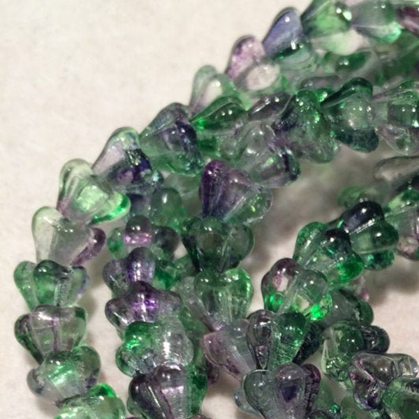 Flower Cup Beads - 4x6mm - Dual Coated - Blueberry Green Tea - Czech Glass - 50 Beads - 123-46-48006