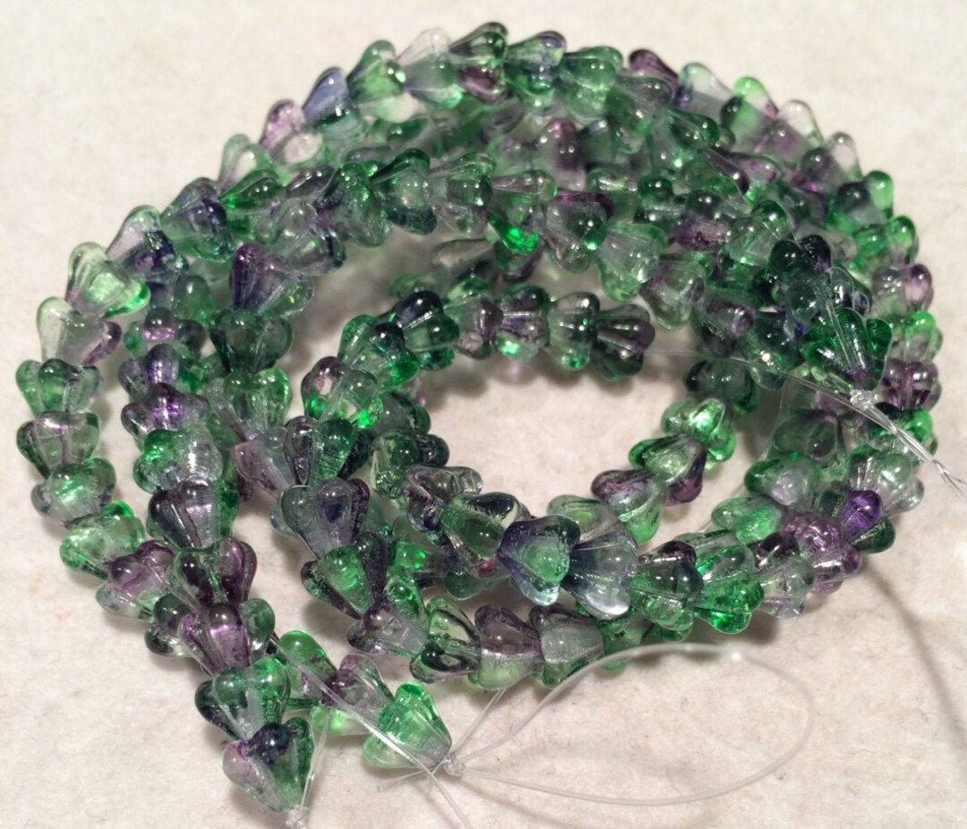 Flower Cup Beads 4x6mm Dual Coated Blueberry Green Tea Czech Glass 50