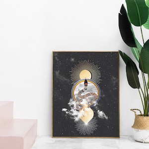 Limited Edition Print,Kundalini Rising Art Print, Snake and Moon Art Print, Kundalini Art, Kundalini Snake Art, Modern Wall Art,