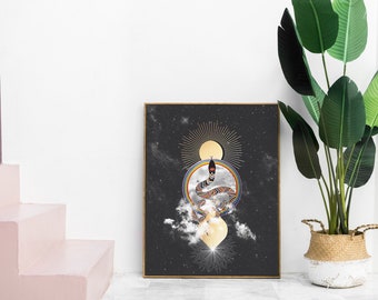 Limited Edition Print,Kundalini Rising Art Print, Snake and Moon Art Print, Kundalini Art, Kundalini Snake Art, Modern Wall Art,