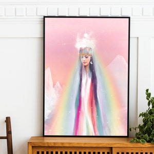 Limited Edition Print, Rainbow Warrior Portrait, Magic Art Divine Feminine Art, Warrior woman, Goddess Print, Alter Art