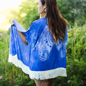 Ganesh Kimono Blue Indigo Boho Cardigan, Beach Wear, Hippie Tops image 2