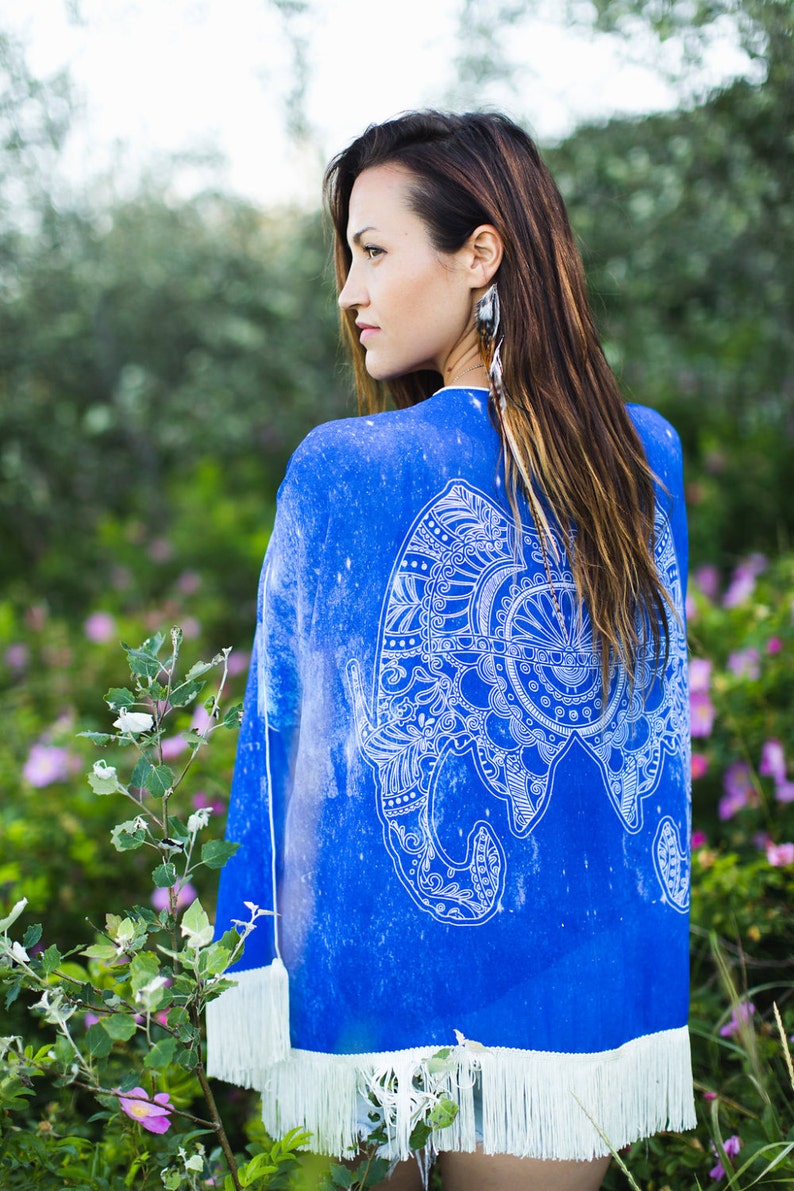 Ganesh Kimono Blue Indigo Boho Cardigan, Beach Wear, Hippie Tops image 1