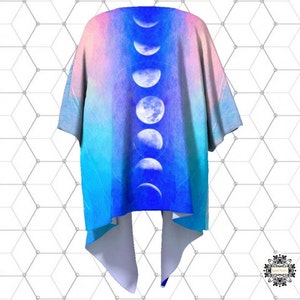 Moon Phase Kimono, Boho Hippie Kimono, Lunar Phase Clothing, Galaxy Cardigan, Moon Cardigan, Fringe Festival Kimono, Moon Beach Cover-Up image 3