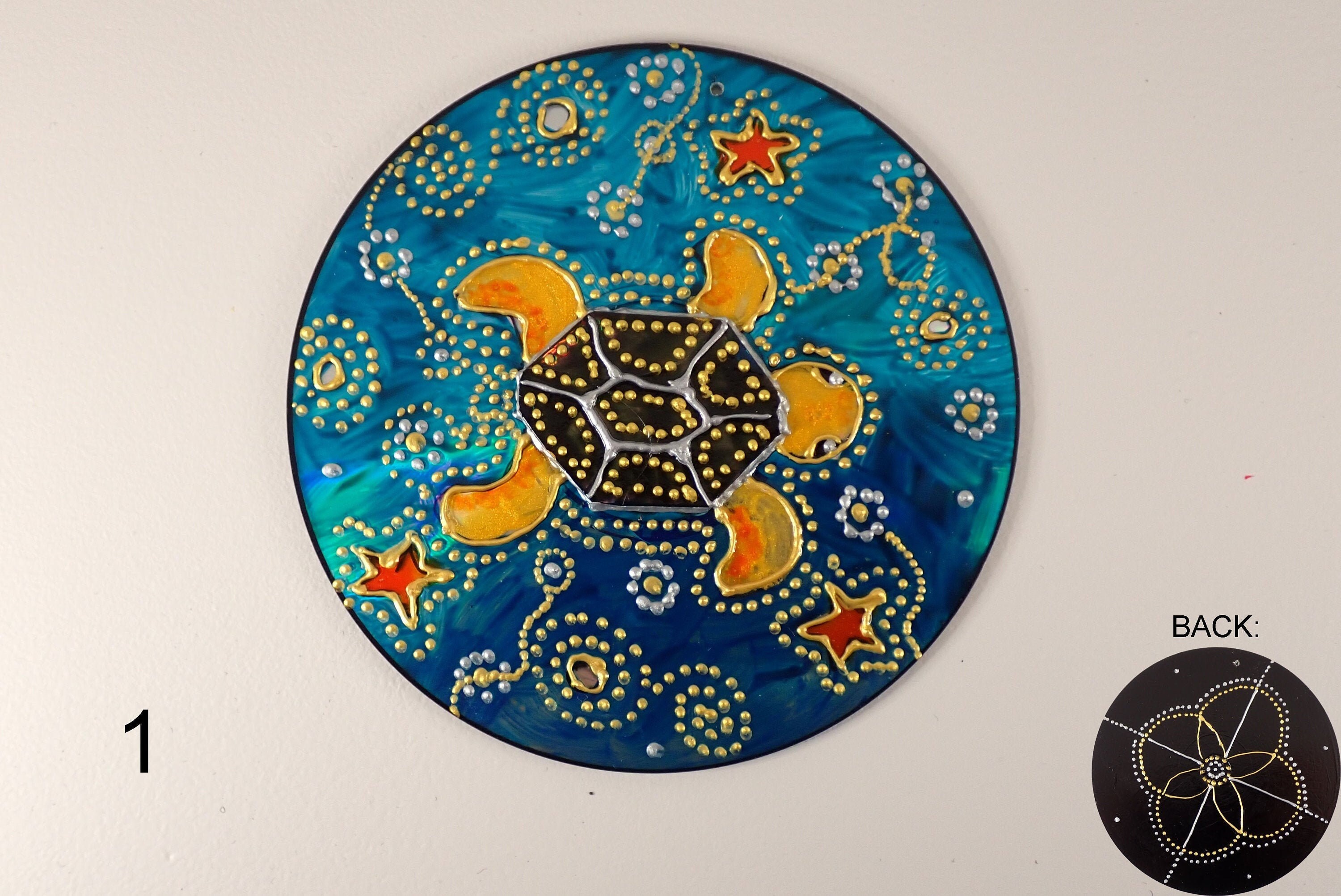Tortues Recyclage Cd Bleu-Peinture Vitrail-Dvd-Recyclage-Irisé