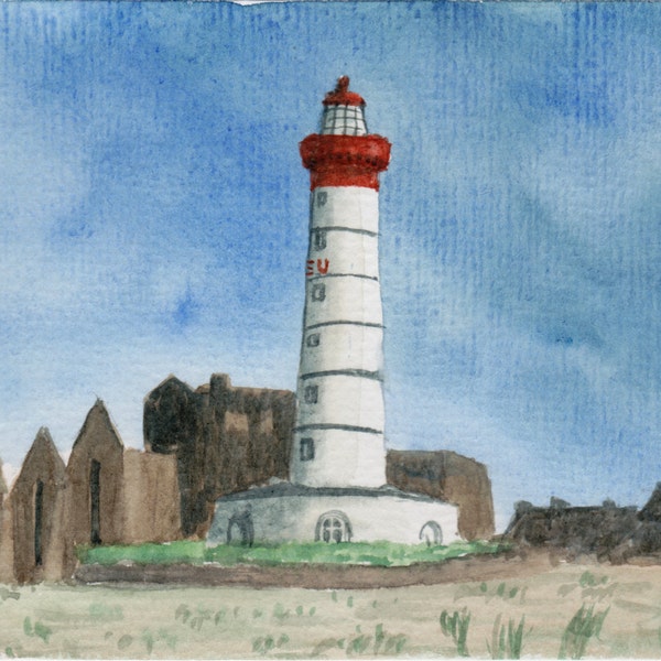 Aquarelle de Phare France Saint Mathieu paysage marin Bretagne France