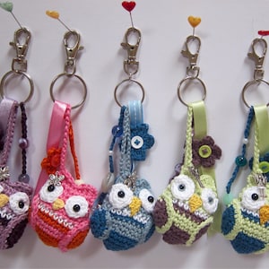 Handmade Owl bag charm / Handbag charm / Owl keyring / Owl keychain in multi colours with fairy, butterfly or dragonfly charm