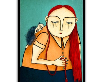 Woman and devil, art print, illustration by Slumsi Tutka