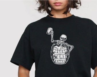 Skeleton Shirt, Halloween Skeleton, Skeleton Drinking Beer Shirt, Drinking Skeleton Shirt,  Skull Shirt, Halloween Party Shirt, Beer, Fiesta