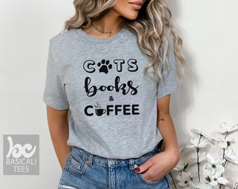 Cat Shirt, Cats Books & Coffee TShirt, Women's, Men's, Soft Comfy Tee