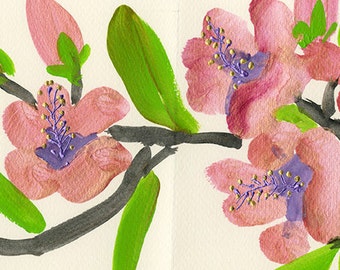 Ursprüngliche Pinsel malen rosa Hibiskus Grußkarte