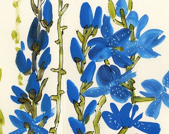 Brosse originale peinture bleu carte de voeux orchidée