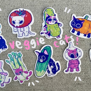 Stickers chats végétariens, lot d'autocollants de légumes, autocollants sur le thème kawaii, autocollants en vinyle, autocollants planificateur gourde pour ordinateur portable