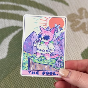 The Fool Tarot Card Cat Sticker, funny relatable sticker, Vinyl Stickers, Planner Waterbottle Laptop Stickers Decals image 1