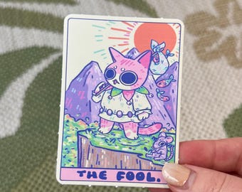 The Fool Tarot Card Cat Sticker, funny relatable sticker, Vinyl Stickers, Planner Waterbottle Laptop Stickers Decals