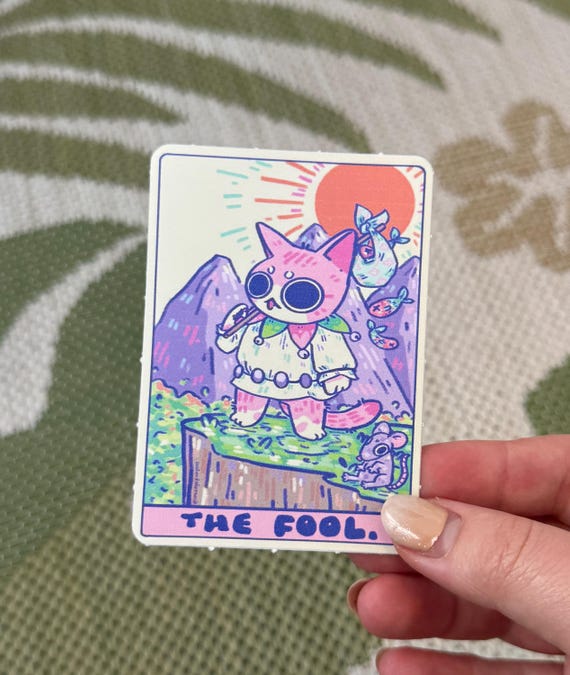 The Fool Tarot Card Cat Sticker, funny relatable sticker, Vinyl Stickers, Planner Waterbottle Laptop Stickers Decals