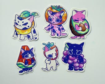 MORE Fruit Cat Sticker, Strawberry Sticker Set, Kawaii Themed Stickers, Vinyl Stickers, Planner Waterbottle Laptop Stickers Decals